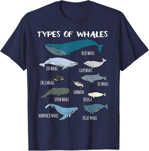 Types Of Whales Cute Ocean Mammals Guide T Shirt T-Shirt - T-Shirt | Navy