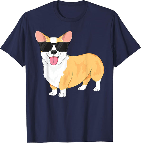 Vintage Cool Corgi for Boys Kids Dog Sunglasses T-Shirt - T-Shirt | Navy