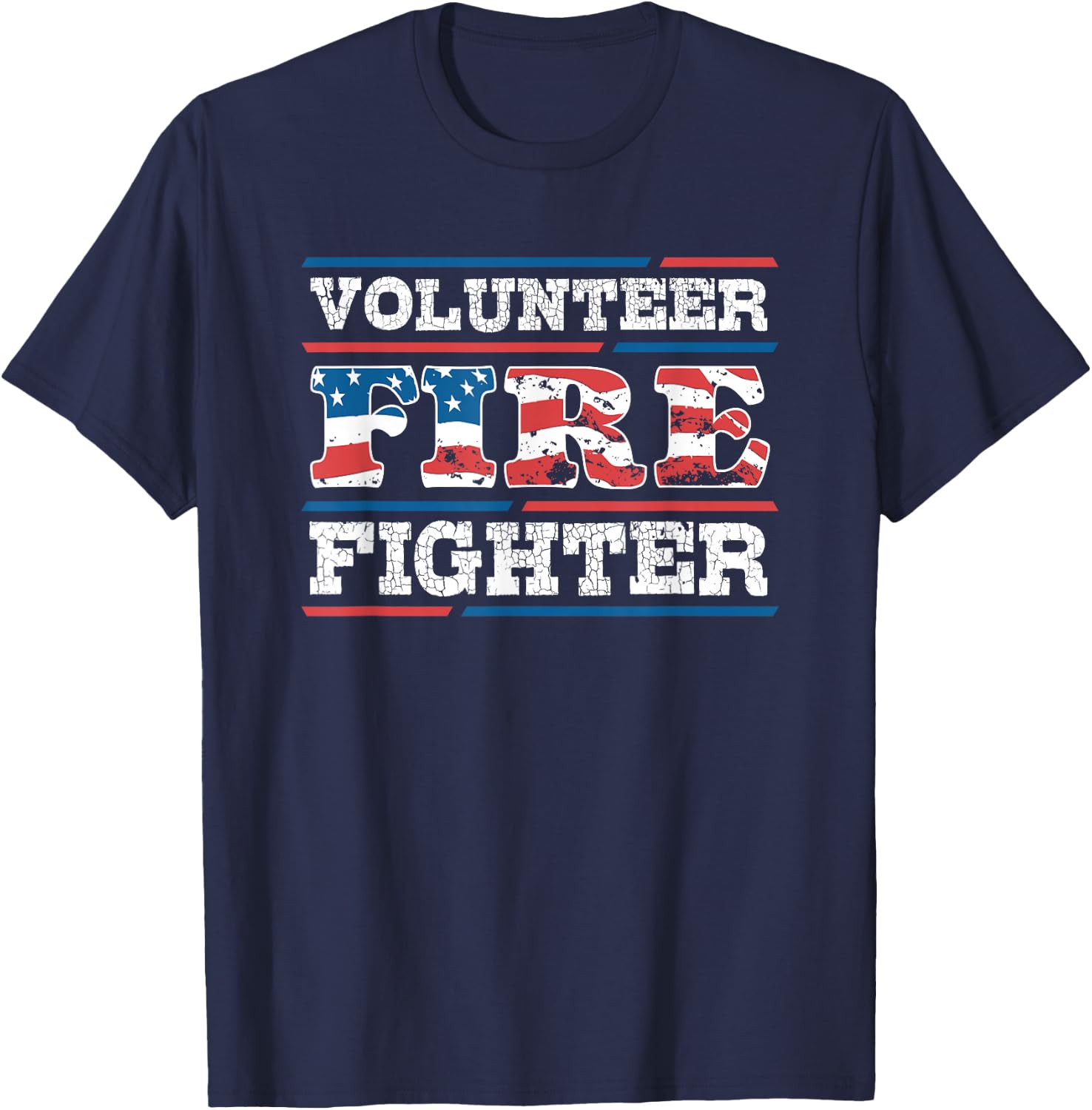 Firefighter Volunteer American Flag Fire Department Fireman T-Shirt - T-Shirt | Navy