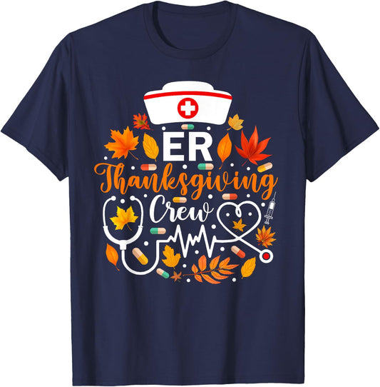 ER Nurse Crew Thanksgiving - Adults, Black, Small, Short Sleeve, , Thanksgiving Nurse Gift T-Shirt - T-Shirt | Navy