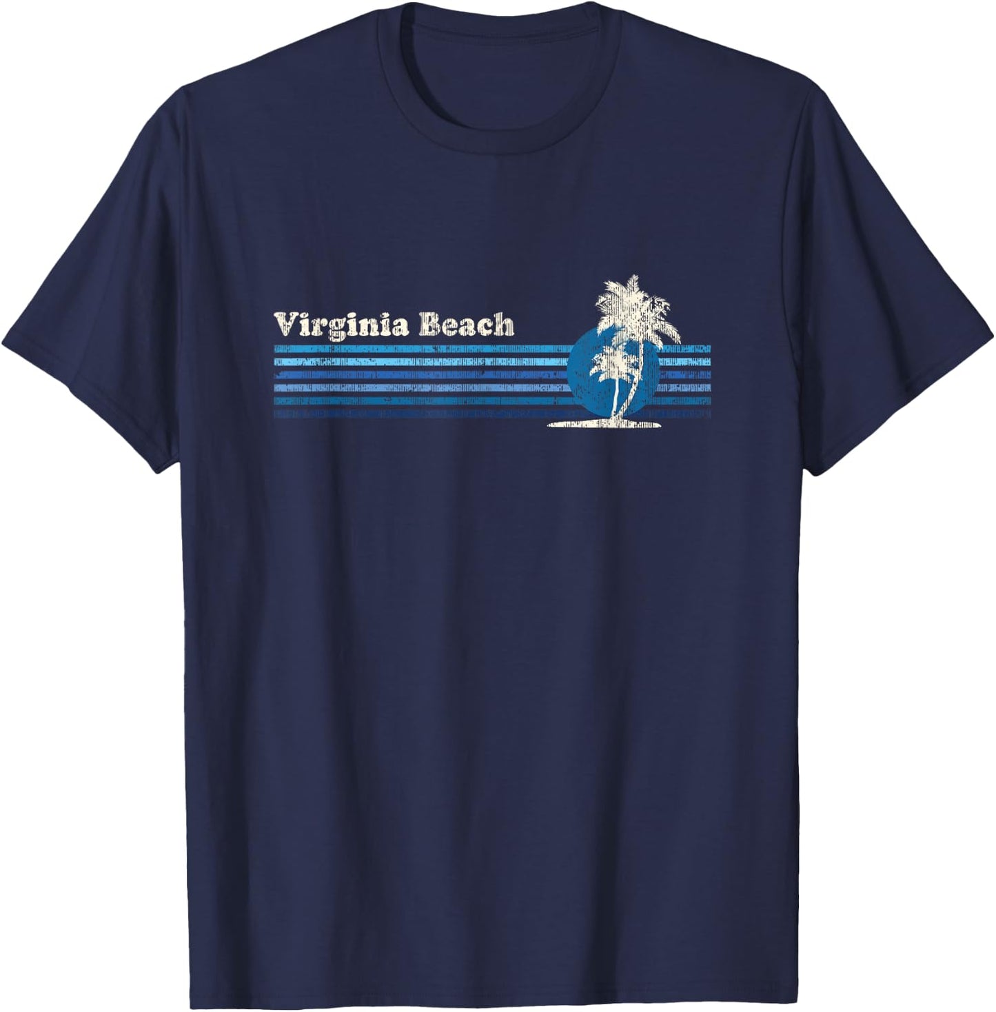 Virginia Beach VA Vintage 80s Palm Trees Sunset Men Women Girls Kids T-Shirt - T-Shirt | Navy