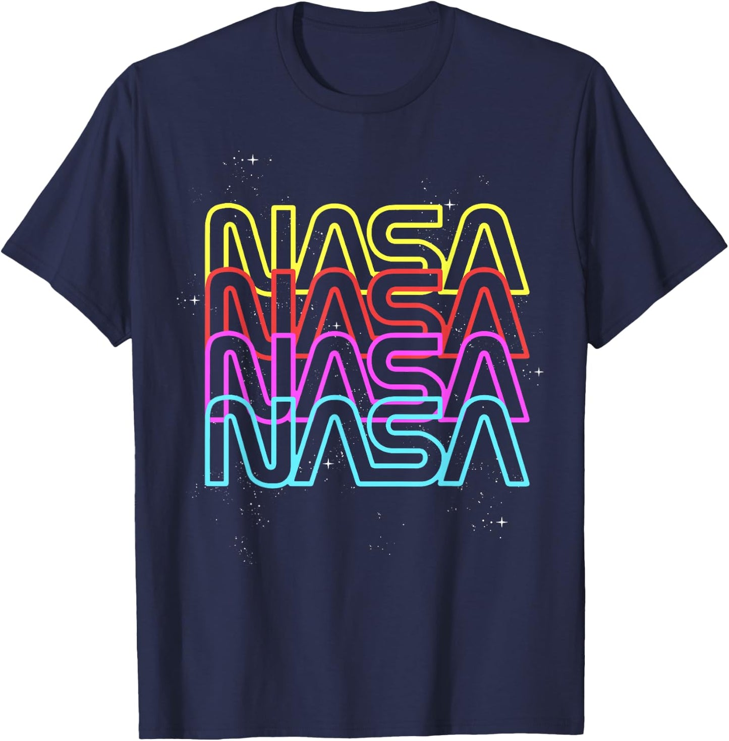 NASA Neon Rainbow Repeat Text Logo T-Shirt - T-Shirt | Navy