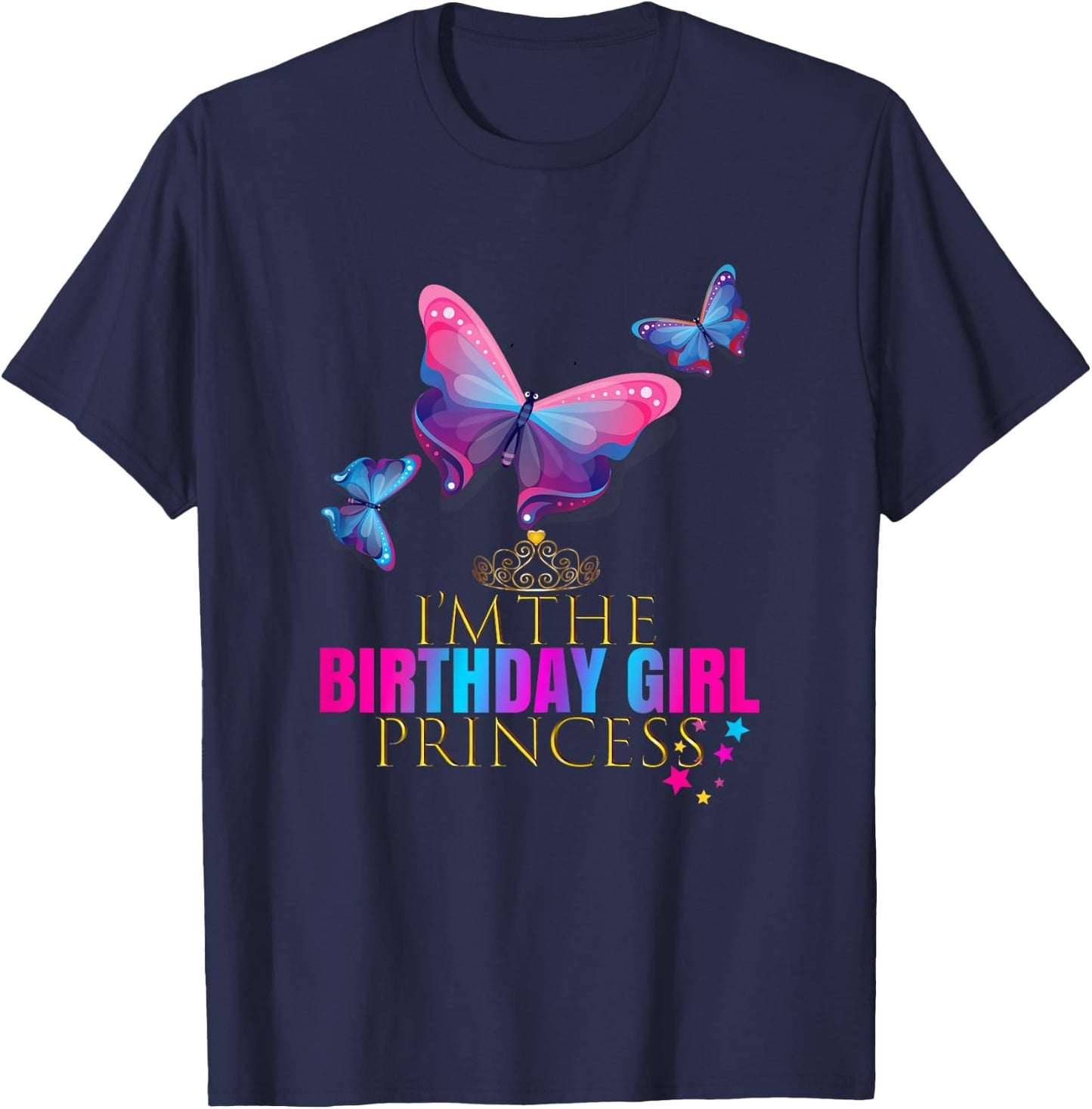 CUTE: BUTTERFLY Birthday Girl Princess Shirt Party Outfit T-Shirt - T-Shirt | Navy