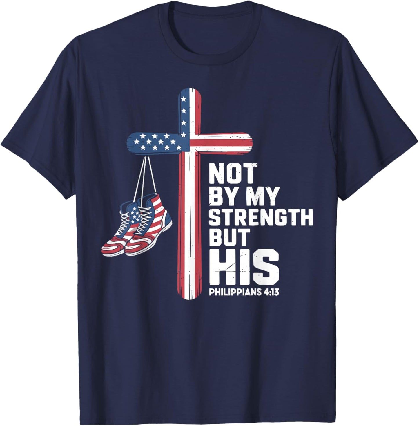 Youth Christian Wrestling American Flag US Patriotic Jesus T-Shirt - T-Shirt | Navy