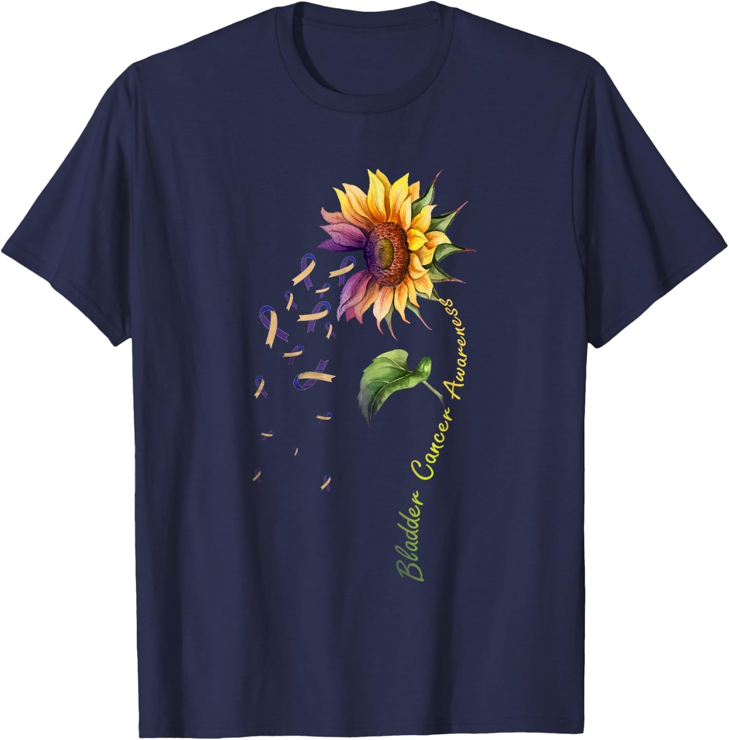 Bladder Cancer Awareness Sunflower Shirt T-Shirt - T-Shirt | Navy