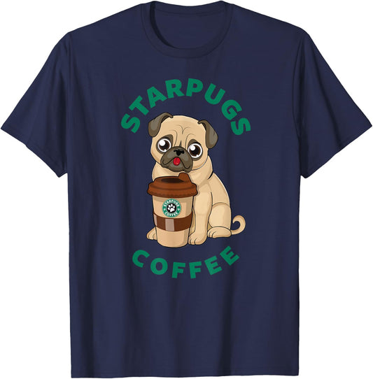 funny starpugs coffee t shirt Gift lover Puppy dogs pug T-Shirt - T-Shirt | Navy