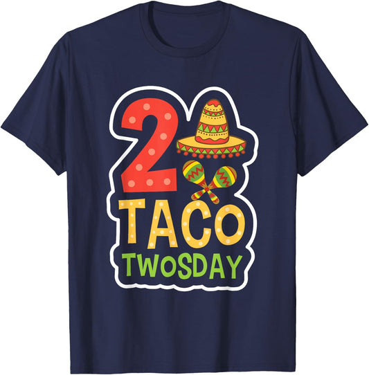 Taco Twosday 2 Two Year Old Boy Girl Birthday Gift T-Shirt - T-Shirt | Navy