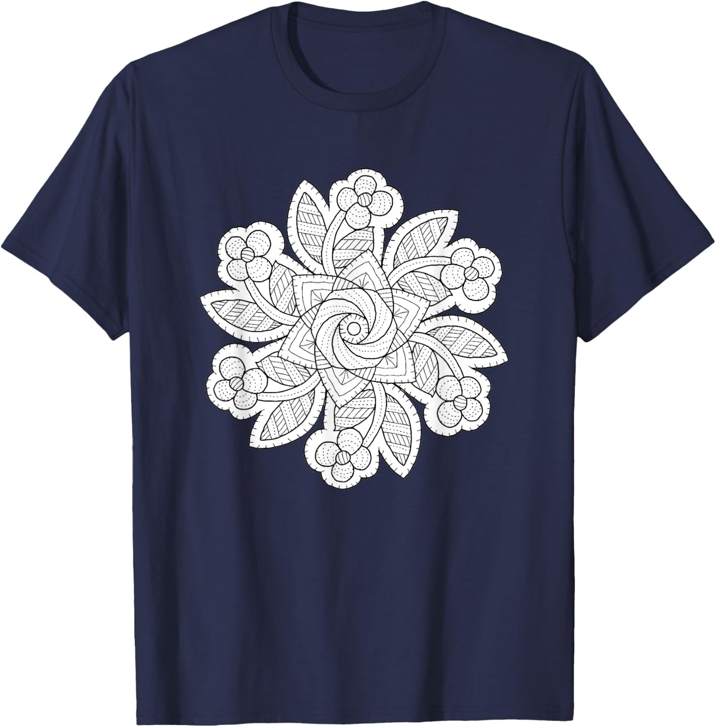 Quilted Mandala Coloring/Colorable T-Shirt - T-Shirt | Navy