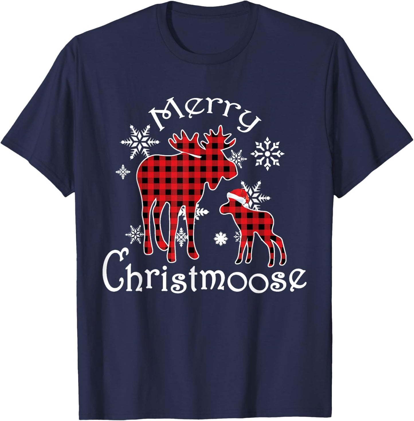 Merry Christmoose Moose Buffalo Red Plaid Christmas T-Shirt - T-Shirt | Navy