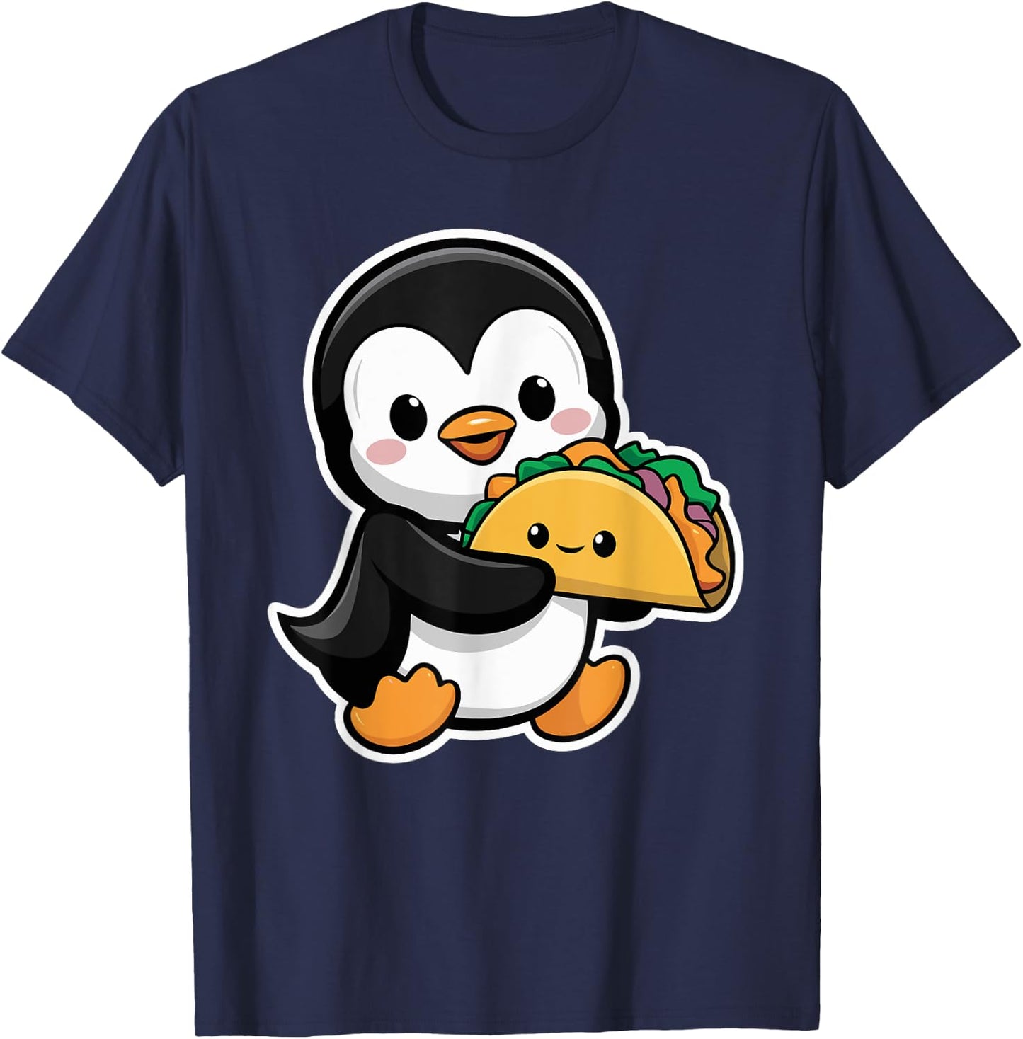 Funny Penguin Holding Taco Cute Kawaii Food Penguin T-Shirt - T-Shirt | Navy