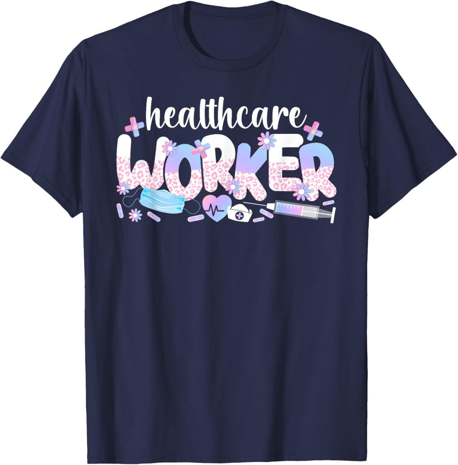 Healthcare Worker Leopard Healthcare Workers T-Shirt - T-Shirt | Navy