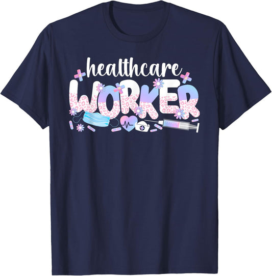 Healthcare Worker Leopard Healthcare Workers T-Shirt - T-Shirt | Navy