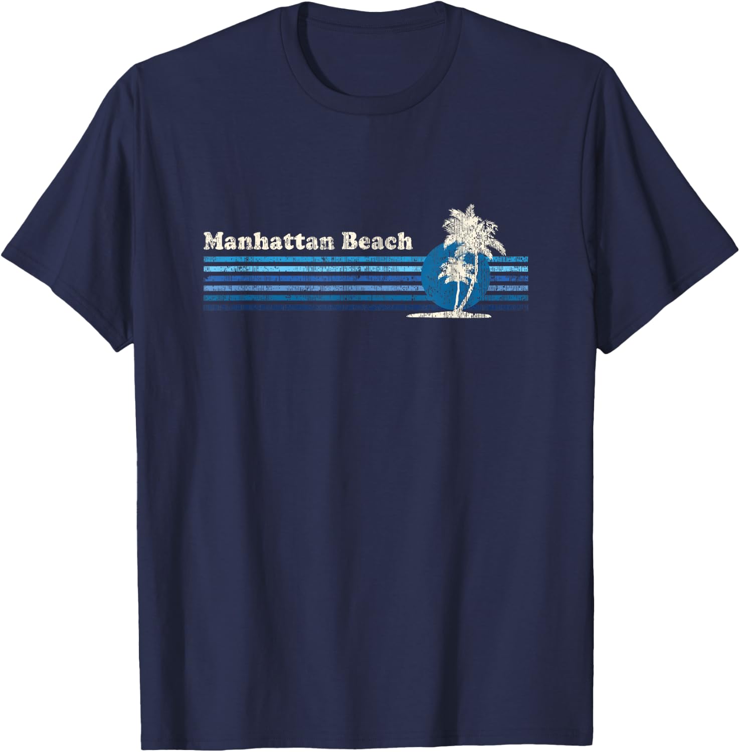 Manhattan Beach CA Vintage 80s Palm Trees Sunset T-Shirt - T-Shirt | Navy