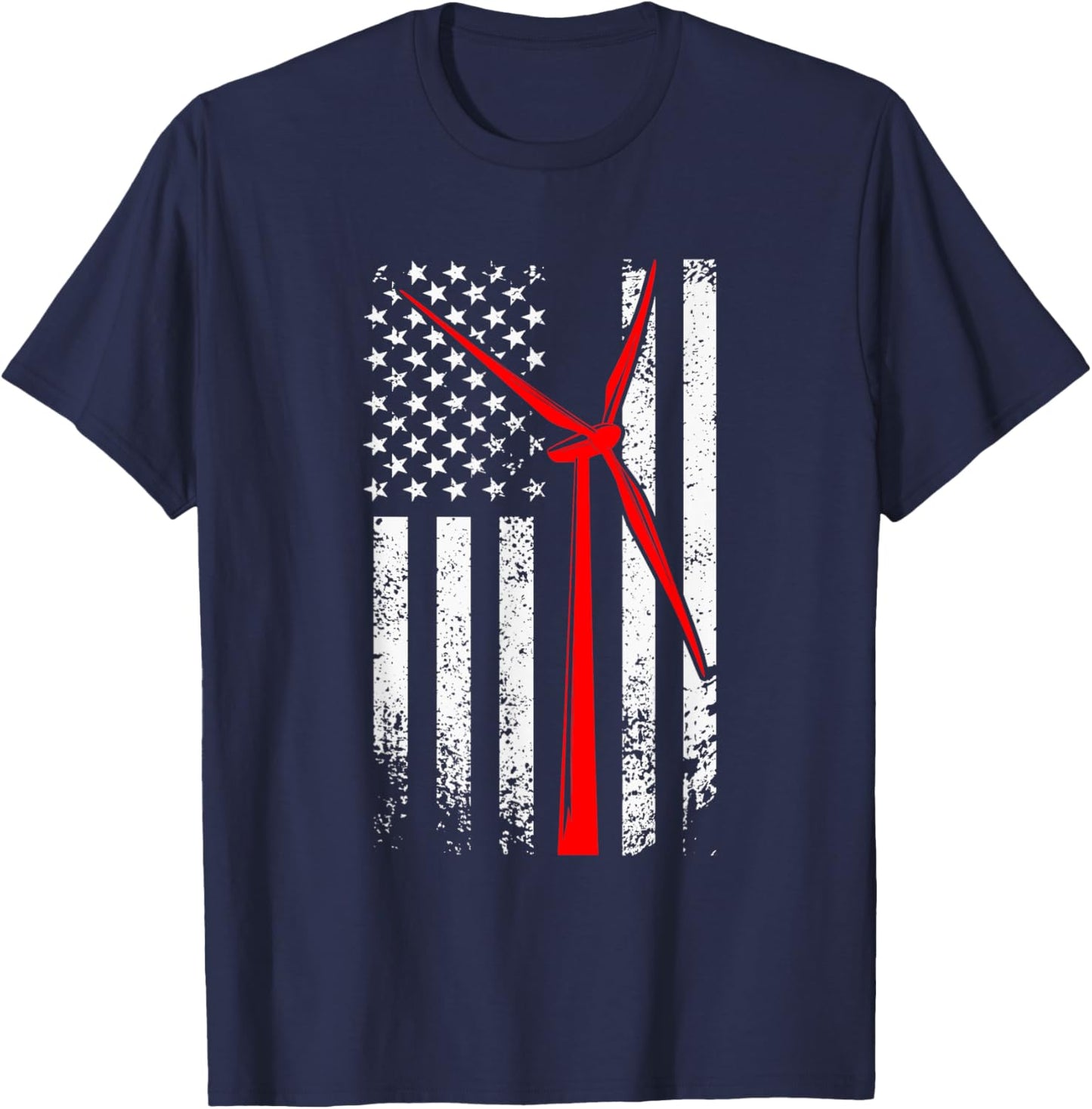 Wind Turbine Tech American Flag Windmill Renewable Energy T-Shirt - T-Shirt | Navy