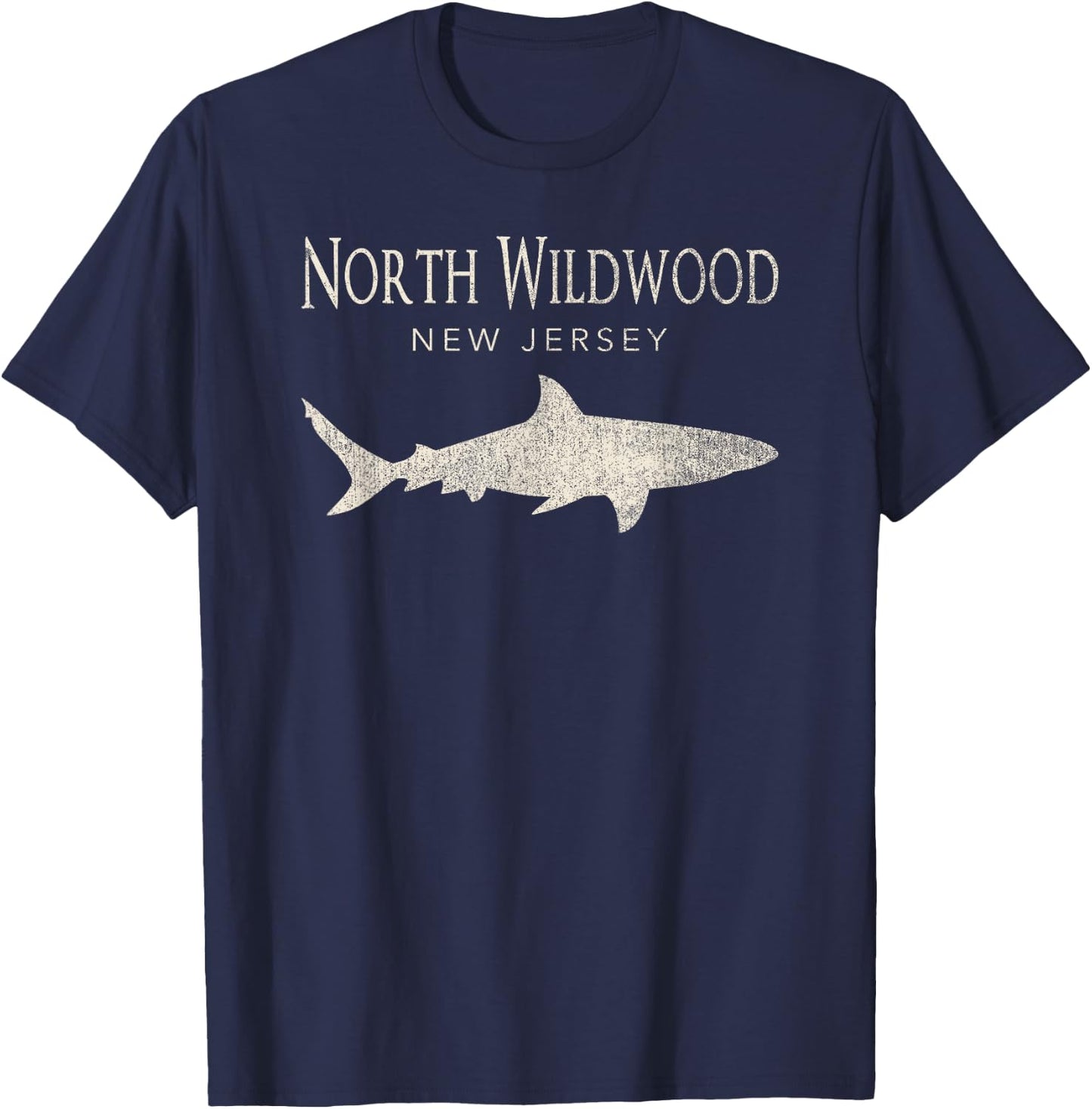 Retro North Wildwood NJ Shark T-Shirt - T-Shirt | Navy