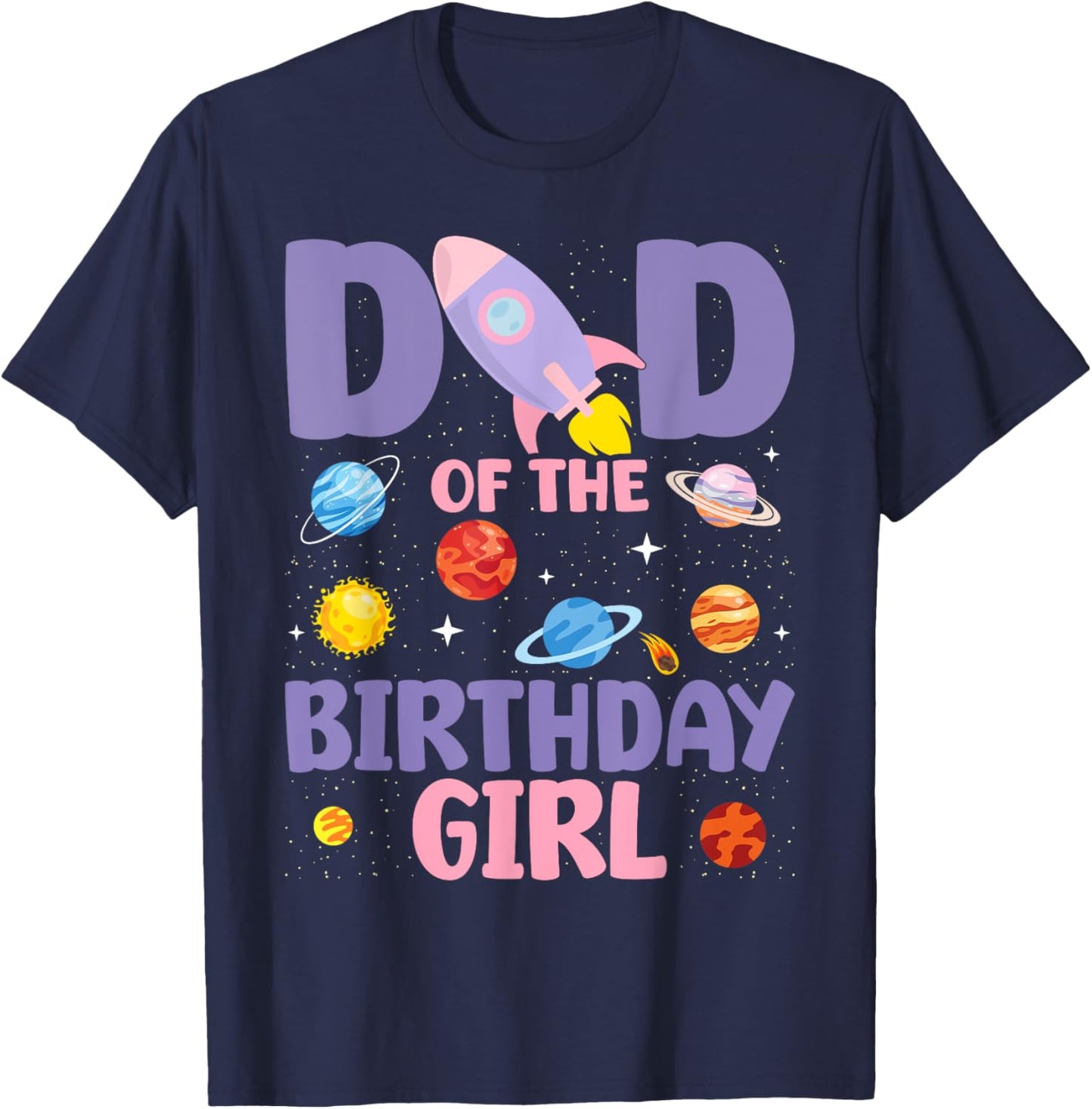 Two The Moon Dad Of the Birthday Girl Astronaut Family Party T-Shirt - T-Shirt | Navy