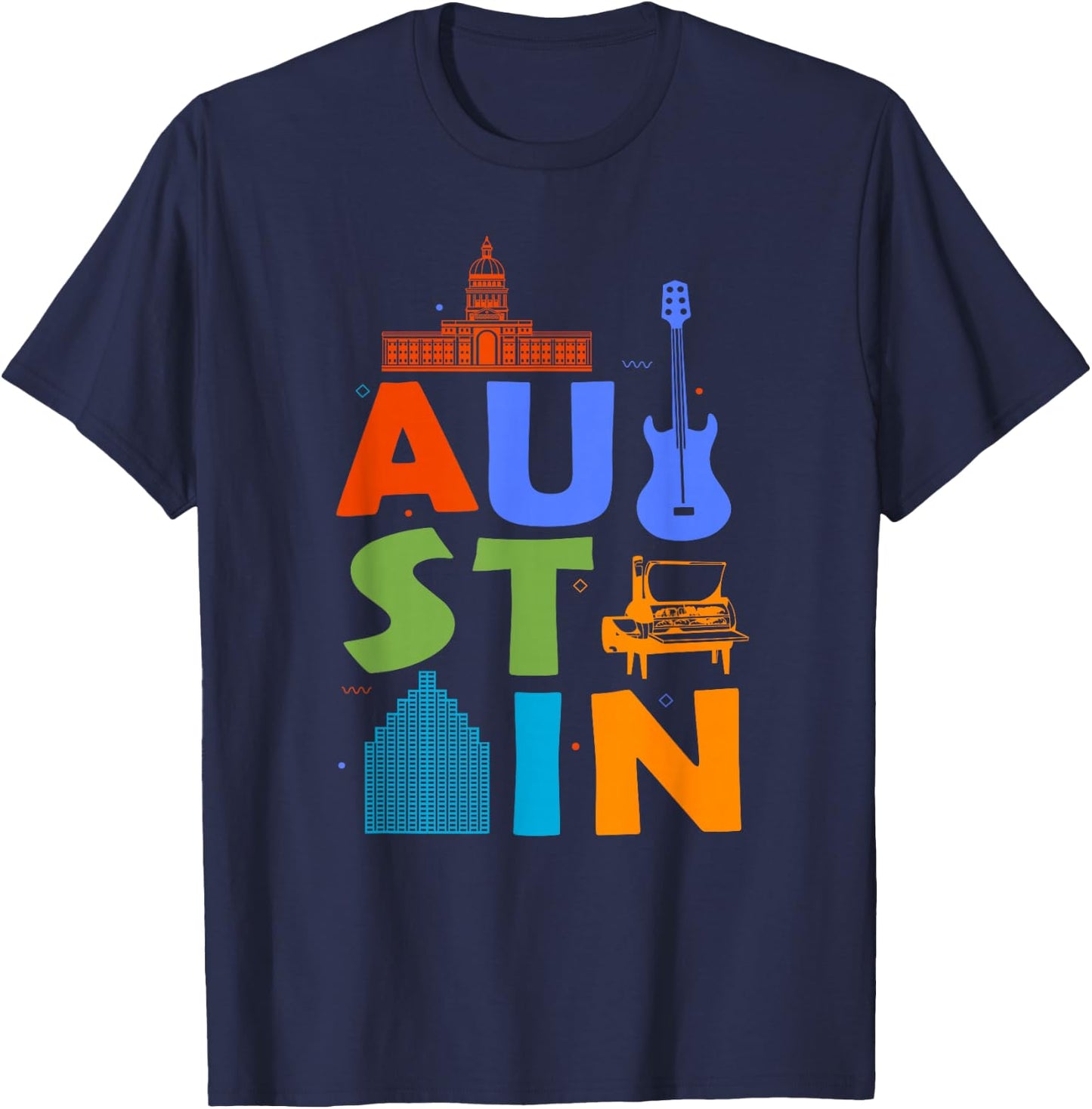 Austin Texas Souvenir Guitar Music City Austin T-Shirt - T-Shirt | Navy