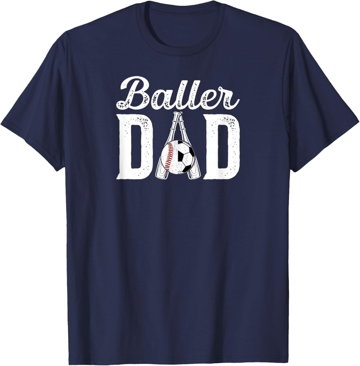 Baller Dad Proud Baseball Soccer Dad Of Ballers T-Shirt - T-Shirt | Navy