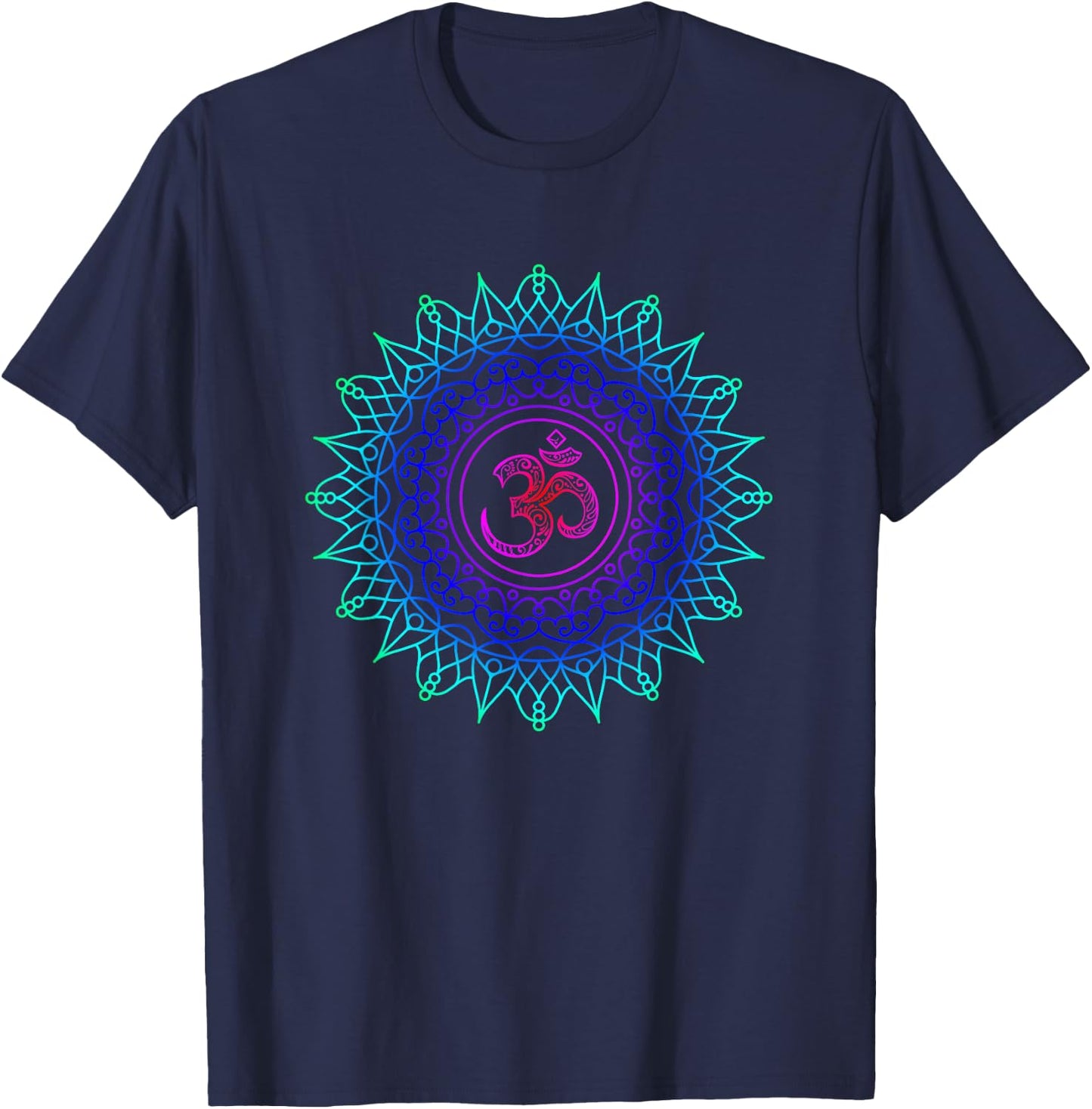 Om Mandala Rainbow | Spiritual New Age Buddhist Yoga T Shirt T-Shirt - T-Shirt | Navy