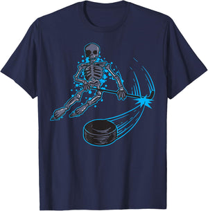 Funny Skeleton Playing Ice Hockey - Cool Skull Gift T-Shirt - T-Shirt | Navy