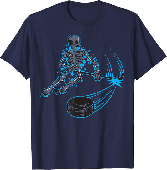 Funny Skeleton Playing Ice Hockey - Cool Skull Gift T-Shirt - T-Shirt | Navy