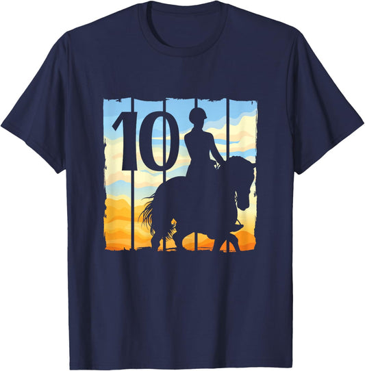 10th Birthday Horse Rider Horse Lover 10 Years Old Girl T-Shirt - T-Shirt | Navy