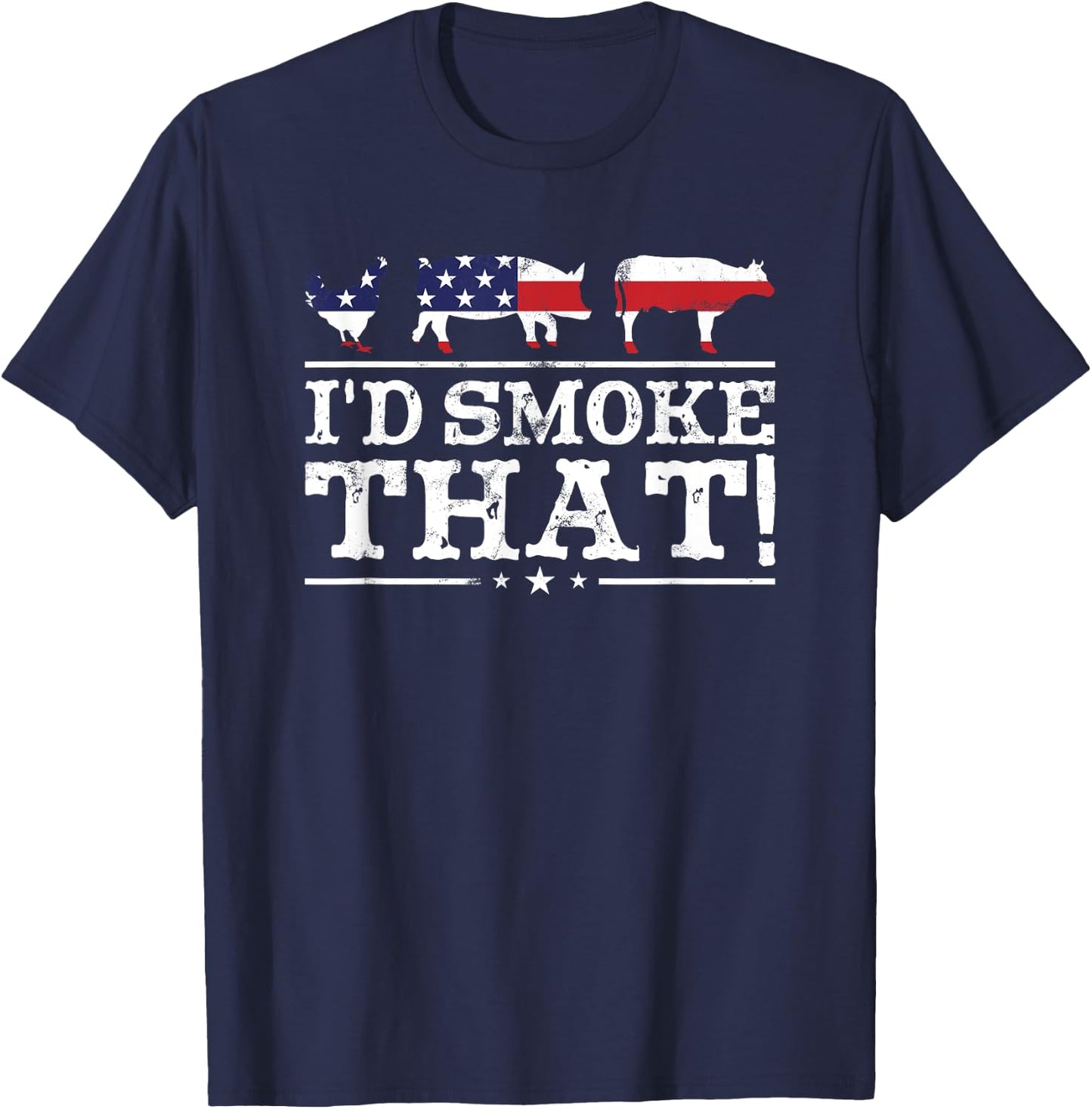 Funny BBQ Shirt I'd Smoke That Meat Pitmaster Grill Gift T-Shirt - T-Shirt | Navy