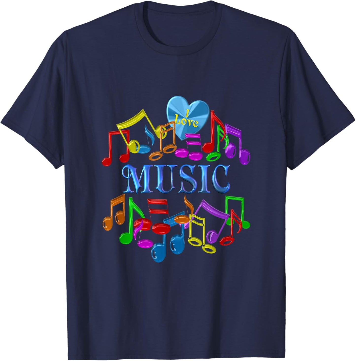 Colorful I Love Music T-Shirt - T-Shirt | Navy