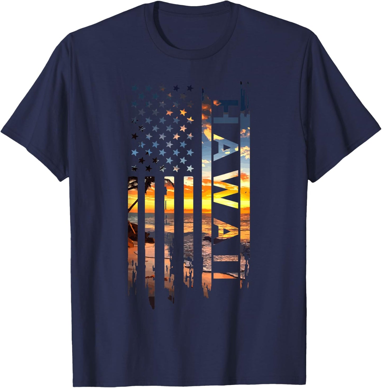Hawaii American Flag Patriotic Hawaiian Pride USA Souvenir T-Shirt - T-Shirt | Navy