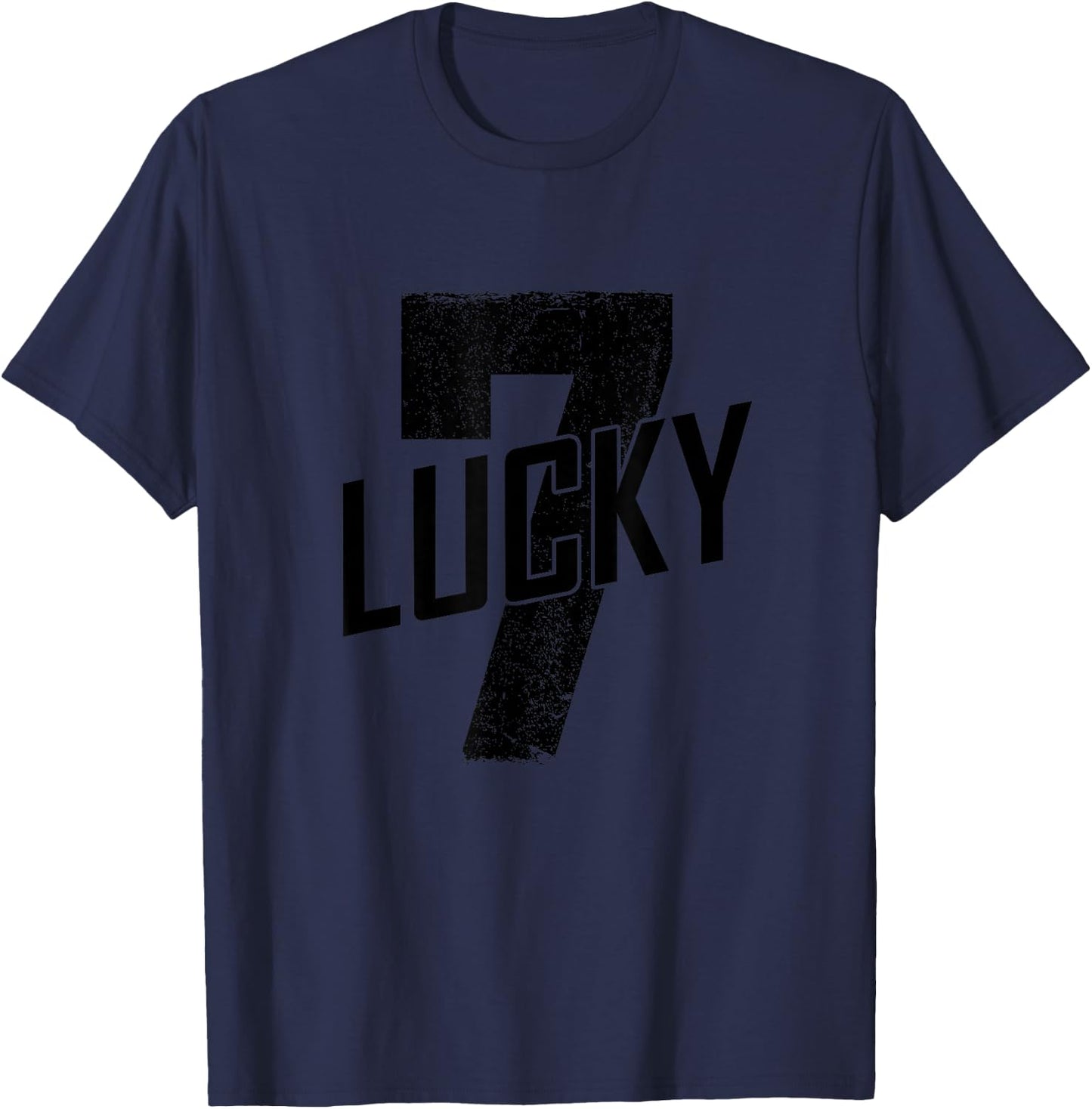 Lucky Seven Distressed in Black Lucky Number 7 T-Shirt - T-Shirt | Navy