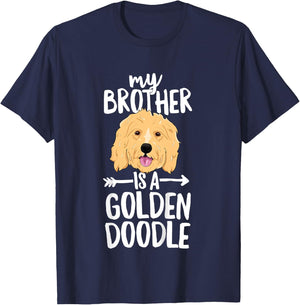 Kids My Brother Is A Goldendoodle Boy Girl Dog Family T-Shirt - T-Shirt | Navy