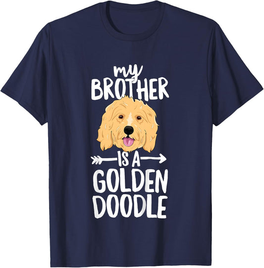 Kids My Brother Is A Goldendoodle Boy Girl Dog Family T-Shirt - T-Shirt | Navy