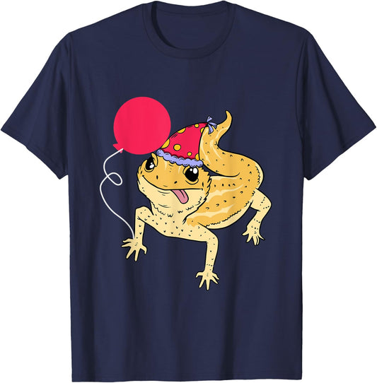 Bearded Dragon Lover Birthday Party Hat Lizard Bday Theme T-Shirt - T-Shirt | Navy