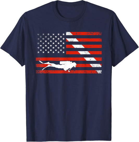 Diver Down Dive Flag Scuba Diving American Flag T-Shirt - T-Shirt | Navy