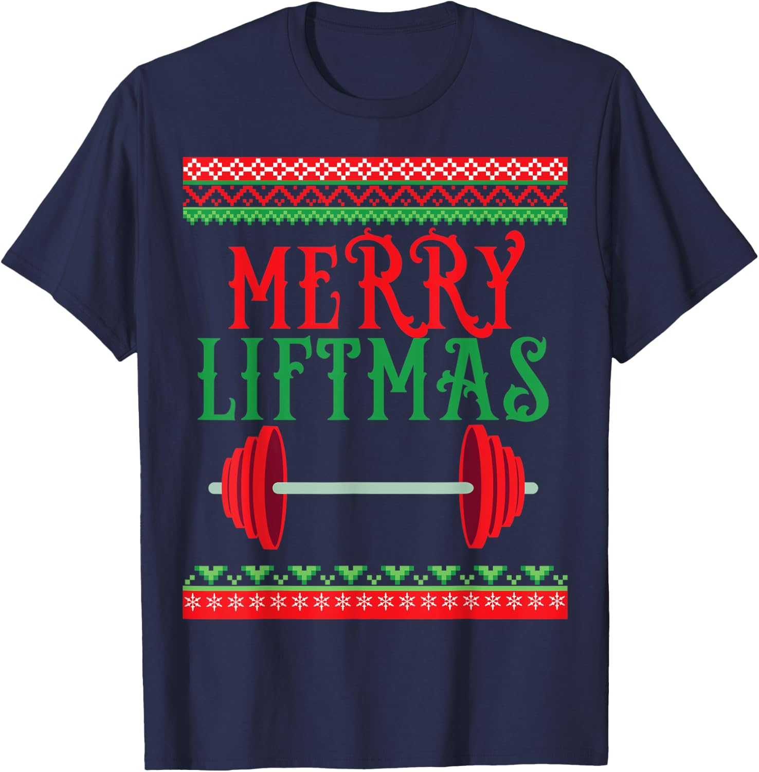 Awesome Merry Liftmas Weightlifting Christmas T-Shirt - T-Shirt | Navy
