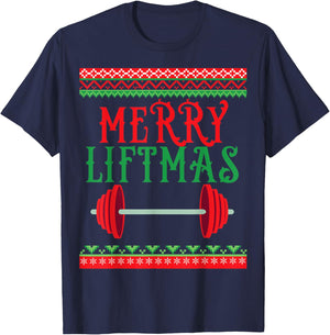 Awesome Merry Liftmas Weightlifting Christmas T-Shirt - T-Shirt | Navy