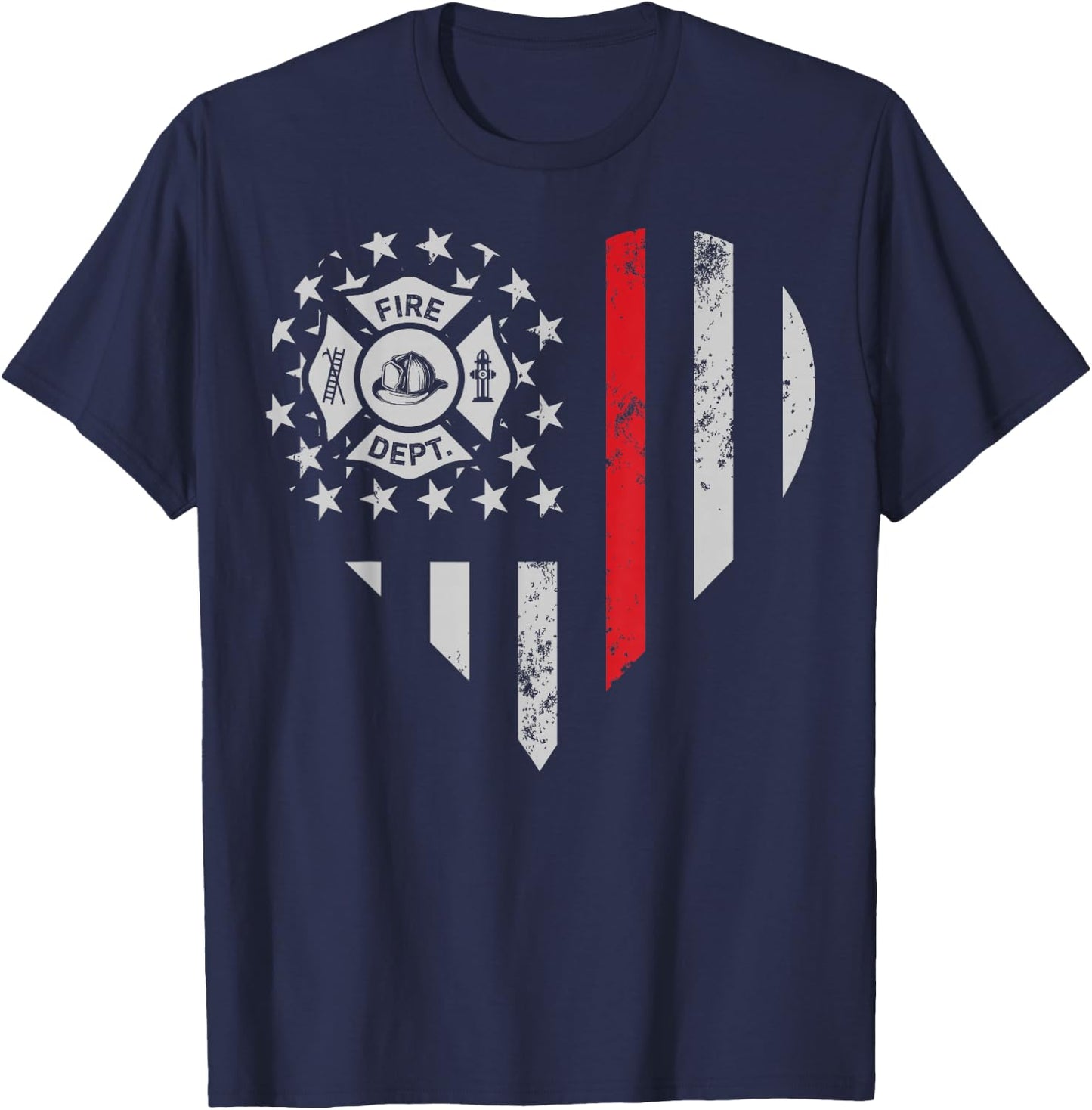 Firefighter Love Thin Red Line Heart 4th of July USA Flag T-Shirt - T-Shirt | Navy