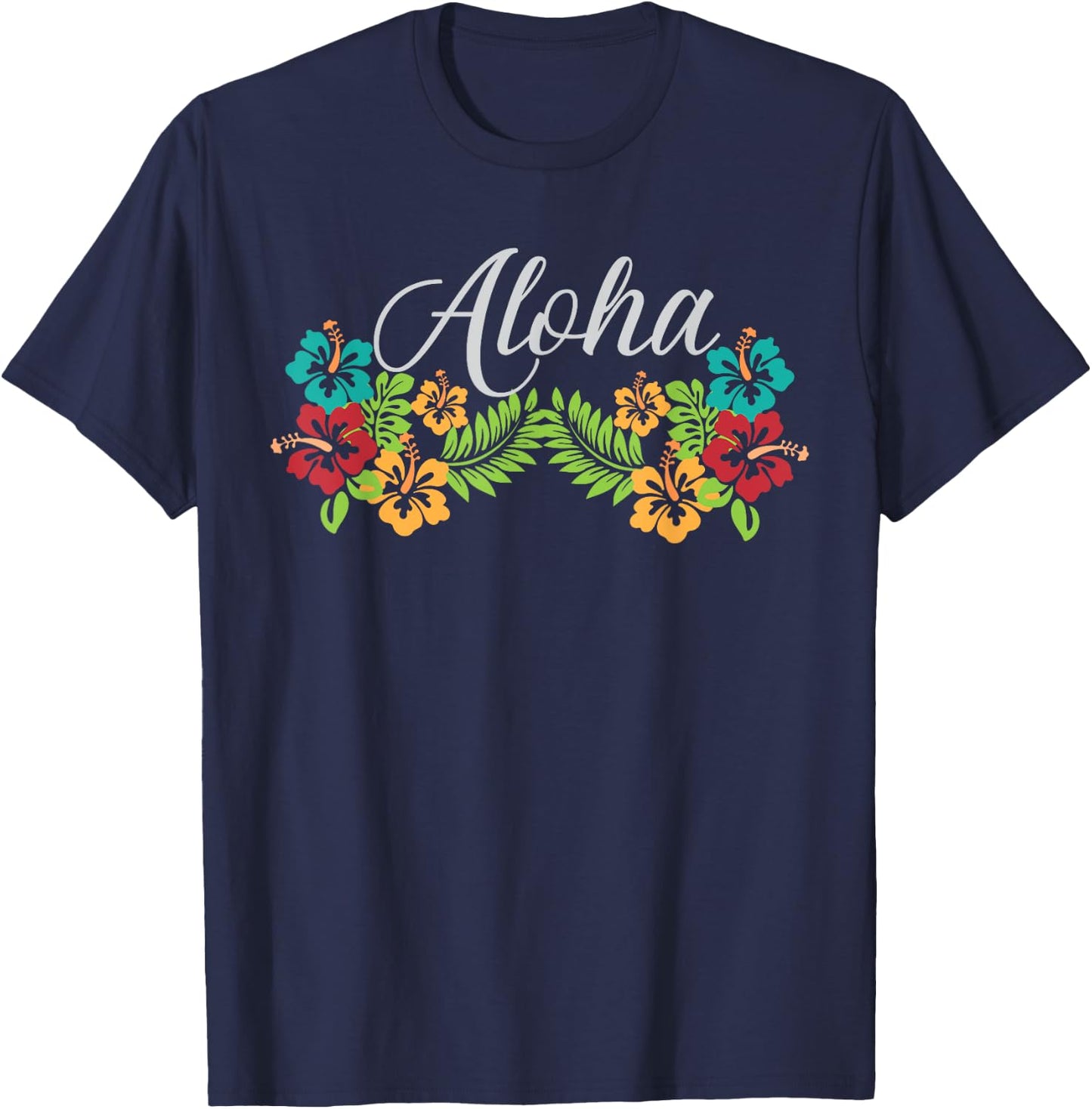 Aloha Hawaii Hibiscus Flower - Aloha Ohana Hawaiian T-Shirt - T-Shirt | Navy