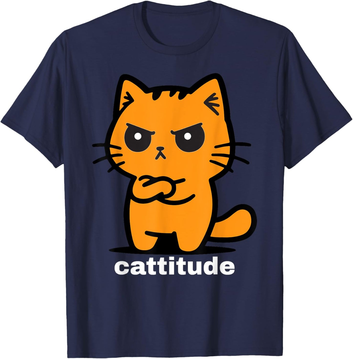 Orange Cat, Cattitude, Cat Lovers, Funny Angry Cat, Cute Men Women Kids T-Shirt - T-Shirt | Navy