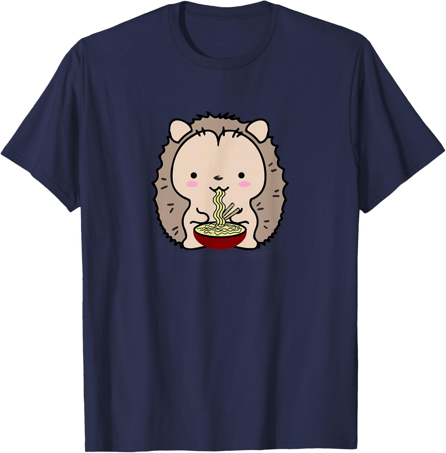 Hedgehog Eating Ramen Noodle Soup Cute Shirt T-Shirt - T-Shirt | Navy