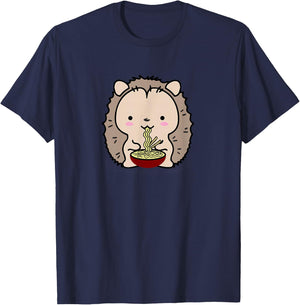 Hedgehog Eating Ramen Noodle Soup Cute Shirt T-Shirt - T-Shirt | Navy