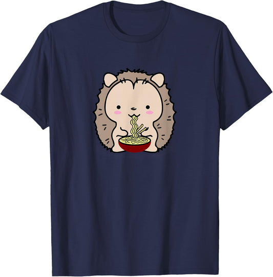 Hedgehog Eating Ramen Noodle Soup Cute Shirt T-Shirt - T-Shirt | Navy