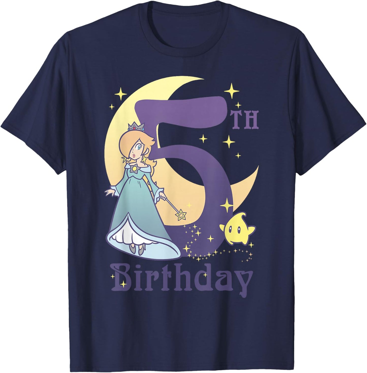 Super Mario Rosalina And Luma 5th Birthday Moon Portrait T-Shirt - T-Shirt | Navy