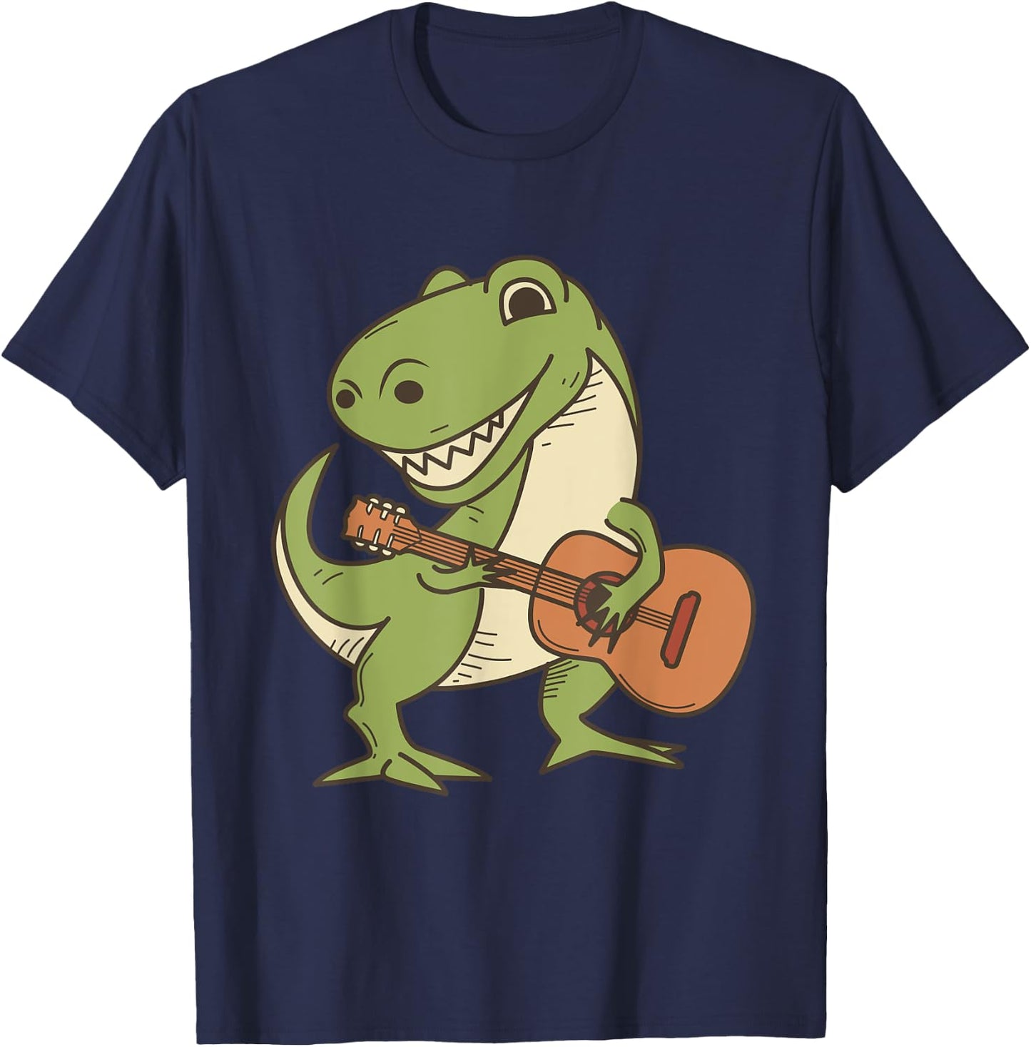 Dinosaur Playing Guitar Shirt | Cool Dino Music Lover Gift T-Shirt - T-Shirt | Navy
