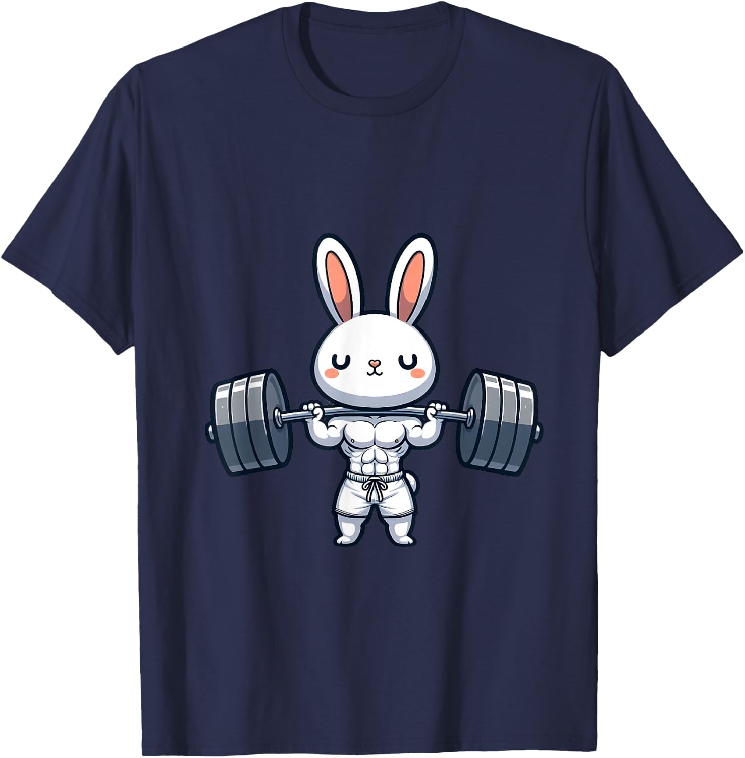 Cute Kawaii Muscular Rabbit Weightlifting Funny T-Shirt - T-Shirt | Navy