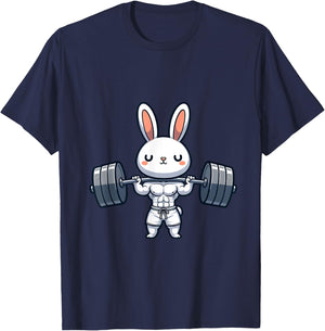 Cute Kawaii Muscular Rabbit Weightlifting Funny T-Shirt - T-Shirt | Navy