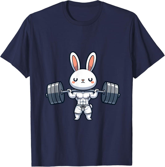 Cute Kawaii Muscular Rabbit Weightlifting Funny T-Shirt - T-Shirt | Navy