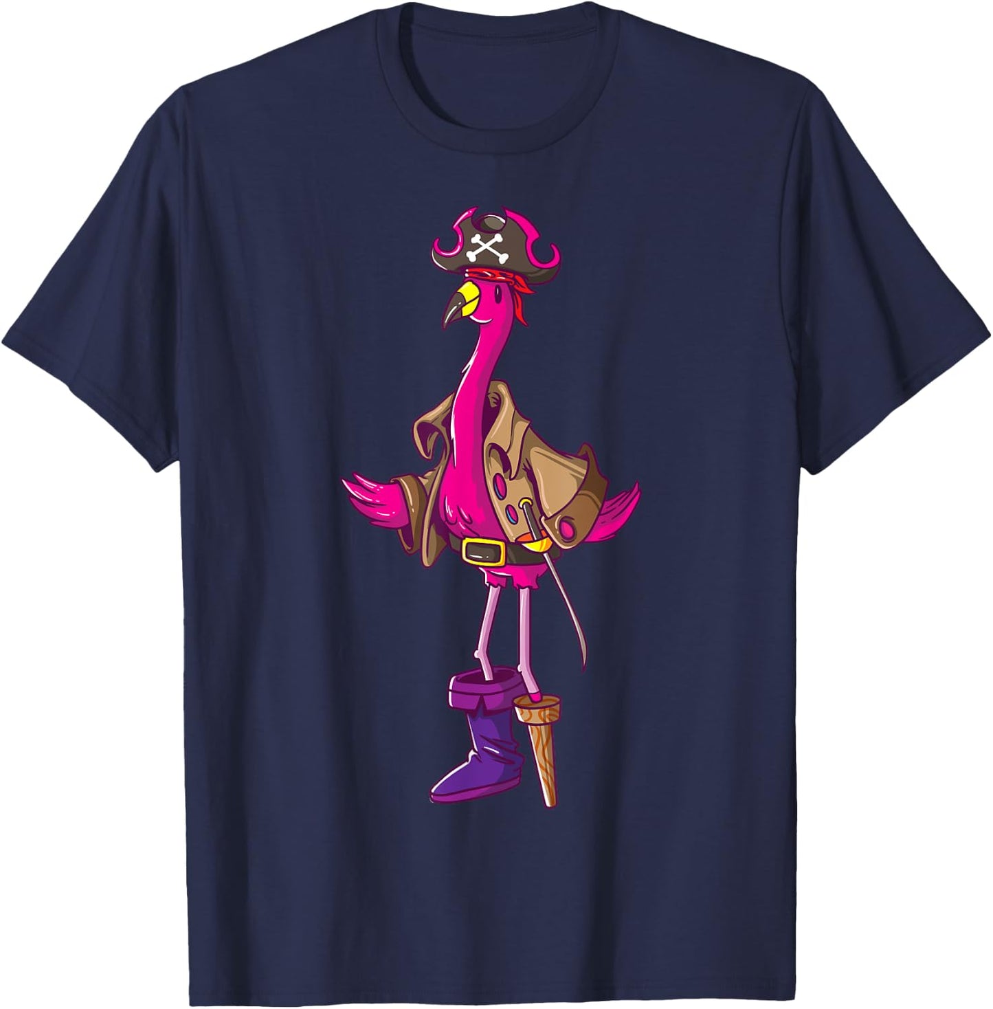 Pirate Pink Flamingo Halloween Party Girls Shirt Jolly Roger T-Shirt - T-Shirt | Navy
