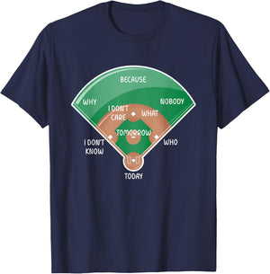 Baseball Diamond Fielding Chart Funny Sports Who's On First T-Shirt - T-Shirt | Navy