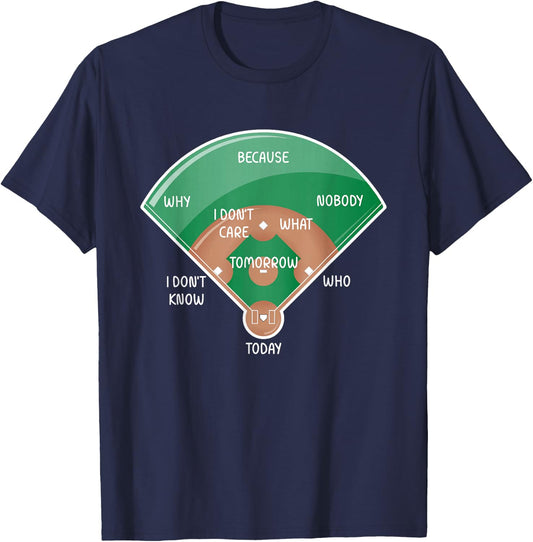 Baseball Diamond Fielding Chart Funny Sports Who's On First T-Shirt - T-Shirt | Navy